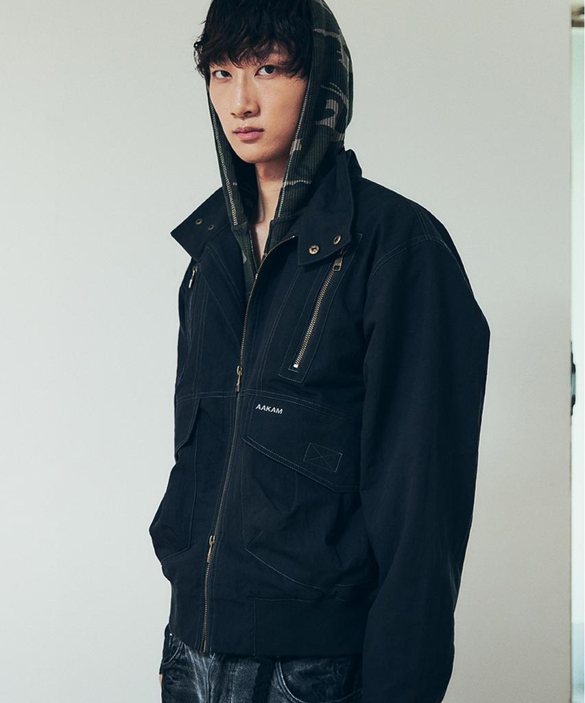 Aakam Zippered High Neck Jacket (Black)