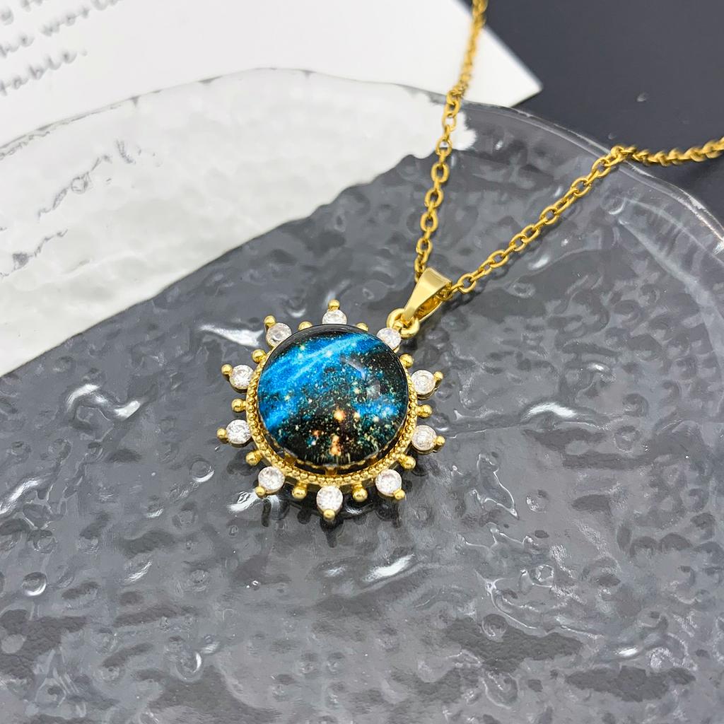 Necklace popular hot sale azure blue starry sky necklace accessories women's light luxury high sense hot sale planet versatile titanium steel necklace