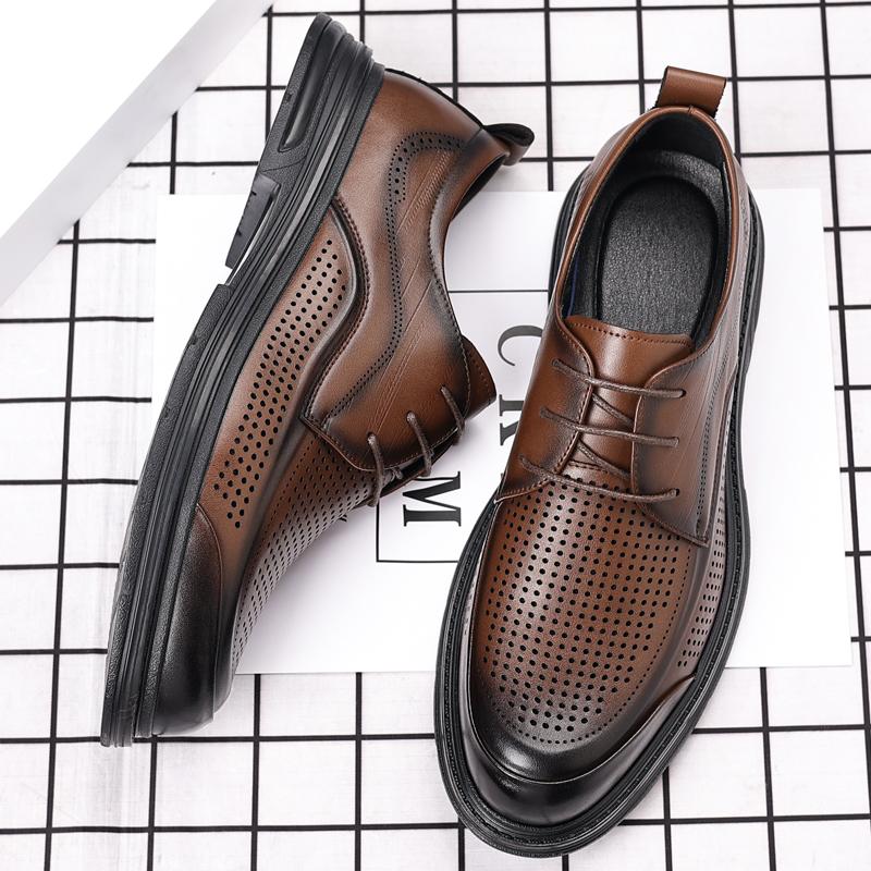 Fashion Punching Leather Men's Business Shoes Handmade New Male Oxfords Footwear Classic Men Shoes for Wedding Lace-Up Dress Men's Shoes