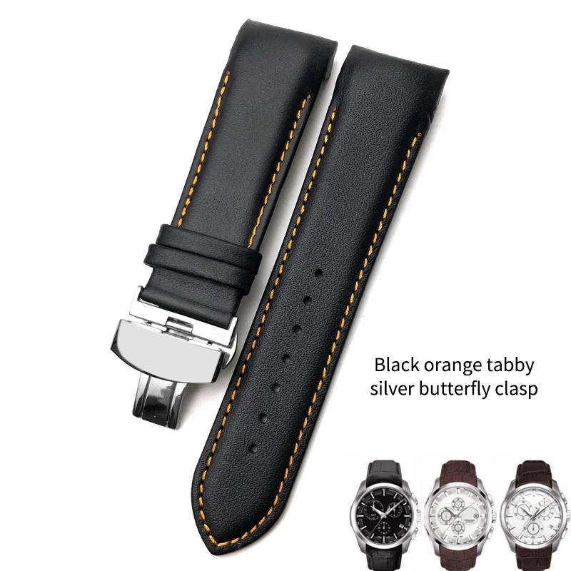 Curved End 22mm 23mm 24mm Genuine Leather Watchband for Tissot T035 T 035617 627 Cowhide Watch Strap Butterfly Clasp Men Tools