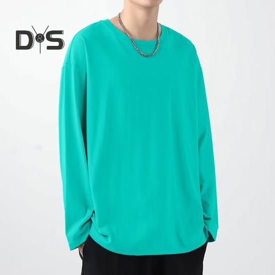 Pánské tričko s kulatým výstřihem, dlouhým rukávem, jednobarevné, pulovr, topy volného střihu, měkké prodyšné tričko, domácí posilovna, streetové oblečení