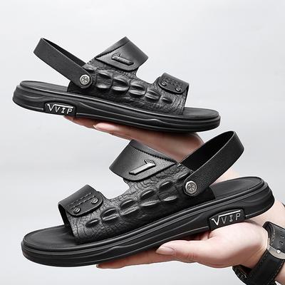 Men's Summer Fashion Crocodile Sandals Slippers Adult Leisure Comfort Thick Sole Beach Shoes Anti Slip Open Toe Leather Sandals