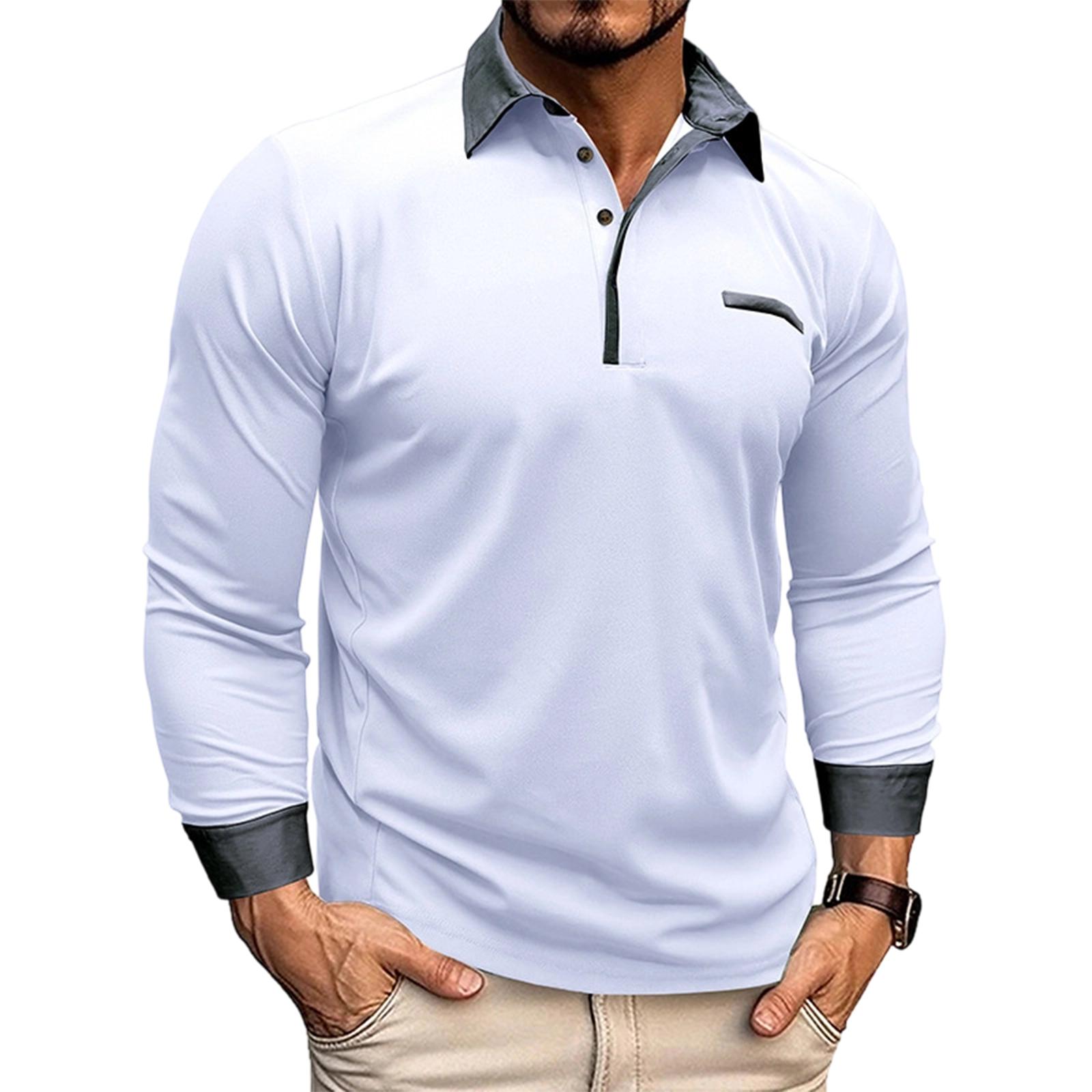 

Men s Leisure Collar With Turned-Up Edges Breathable Button Long Sleeves Shirt XXXL білий
