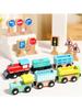Wooden Magnetic Train Montessori  Early Educational Cognition Traffic Sign Toy Sorting Learning Teaching Car Cartoon Set