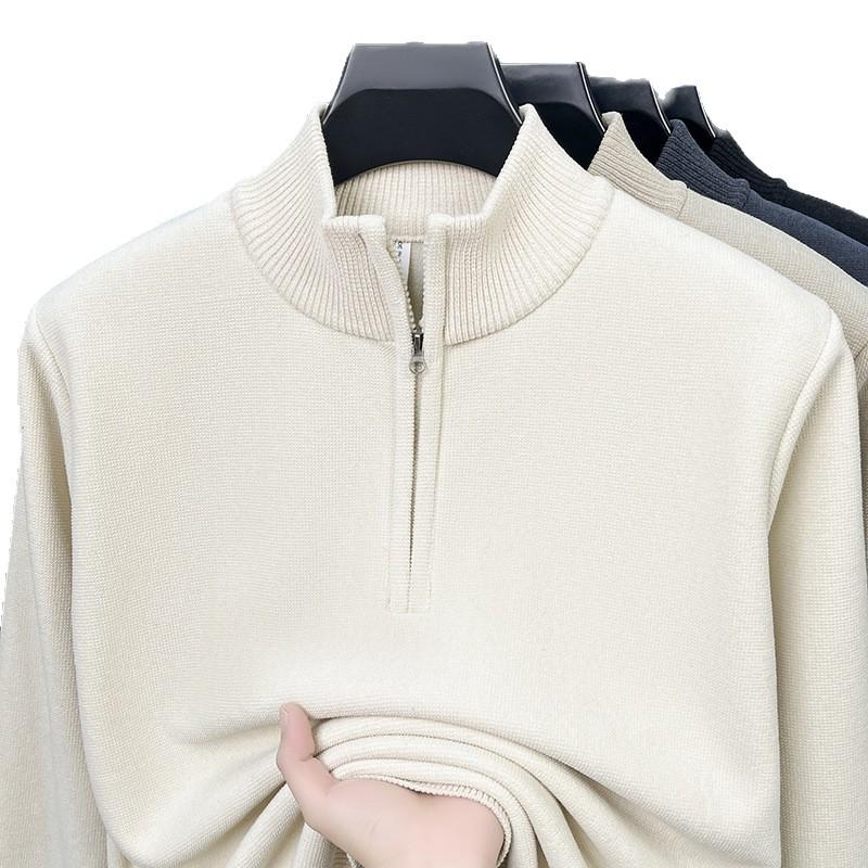 Men's Winter Plus Velvet Half-Zip Stand Collar Hoodie - Thick, Solid, Versatile, Fashionable, Warm Top