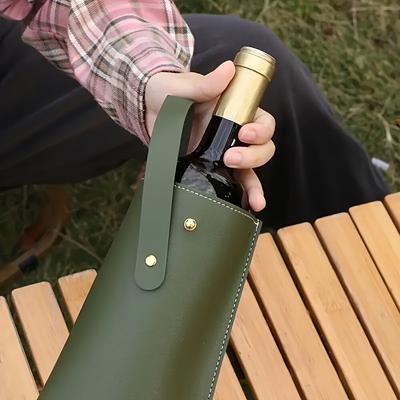 1pc Elegant Synthetic Faux Leather Wine Bottle Carrier Bag with Golden-Tone Hardware-Stylish Protective Case for Wine Bottles