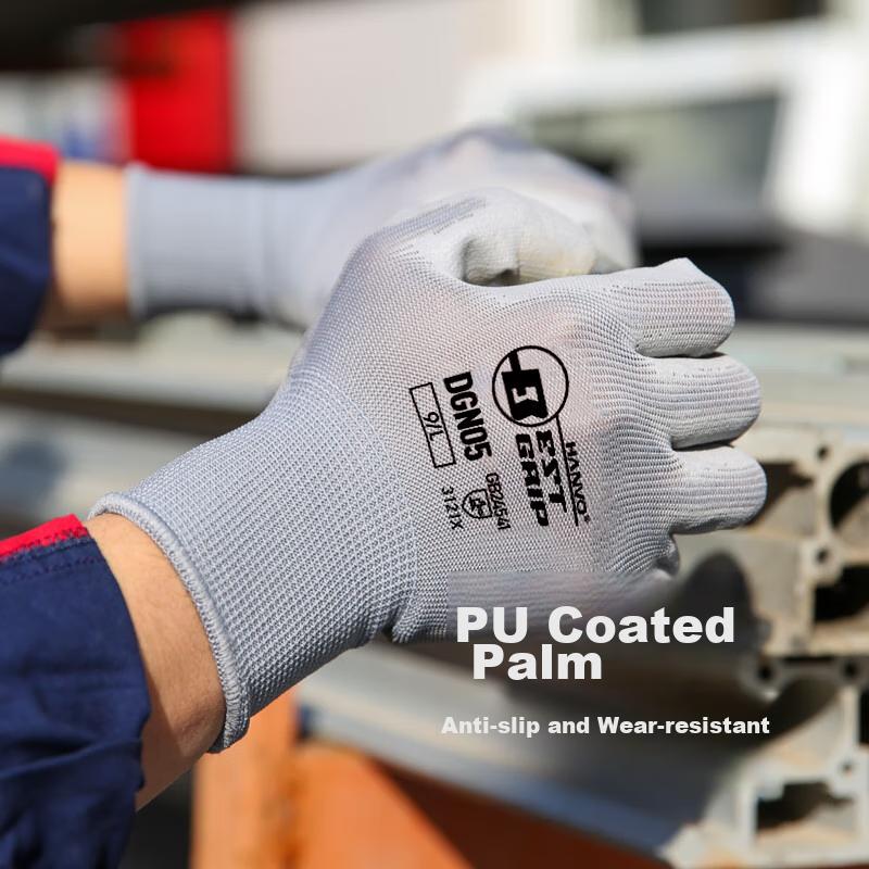 PU Coated Work Gloves, Non-Slip, Wear-Resistant, Lightweight And Breathable, for Electronics Factory Clean Room Work Protection, DGN05-L Size, Gray