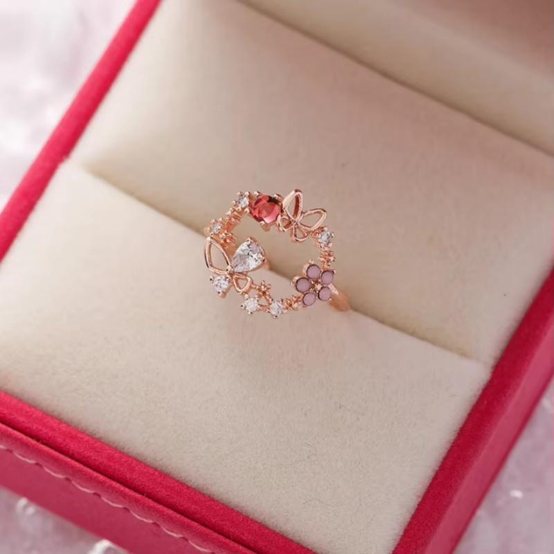 New Korean Exquisite Crystal Flower Fashion Temperament Sweet Versatile Love Opening Female Custom Jewelry