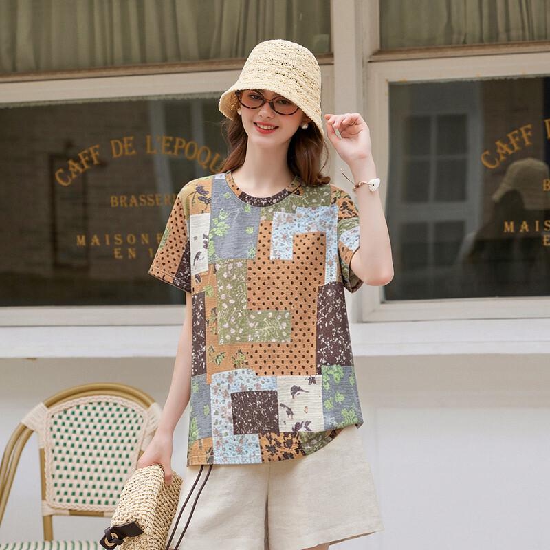 Bailuyu Vintage Floral Print T-Shirt L
