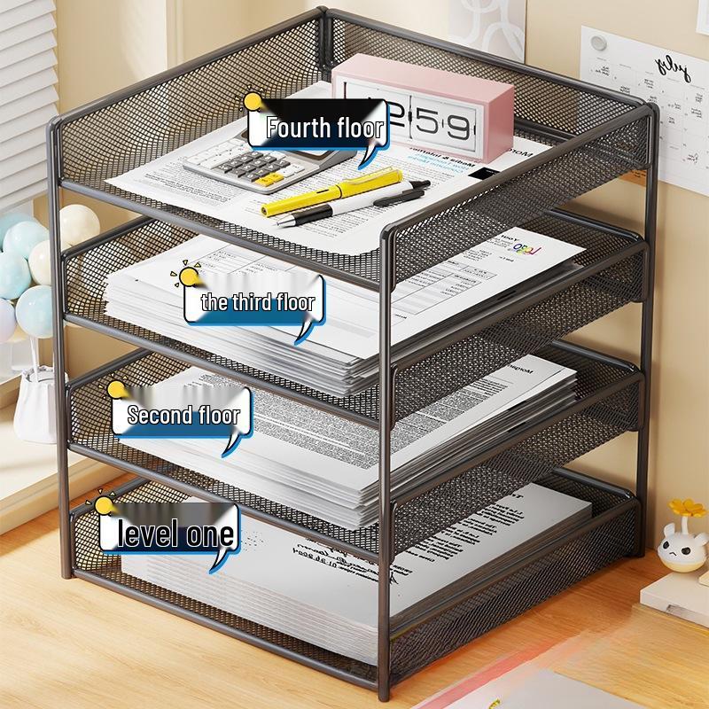 Desktop File Organizer Multi-Layer Storage Rack for Office Supplies and Books