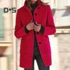Damen Herbst Wintermantel Stehkragen Dick Warm Weich Mittellang Einfarbig Taschen Einreihig Dame Dicker Mantel