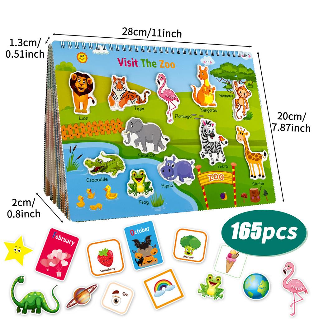 32 Themes Busy Book, 165Pcs Stickers Early Learning Toys, Sensory Activity Book for Toddlers Preschool Education,Boys & Girls