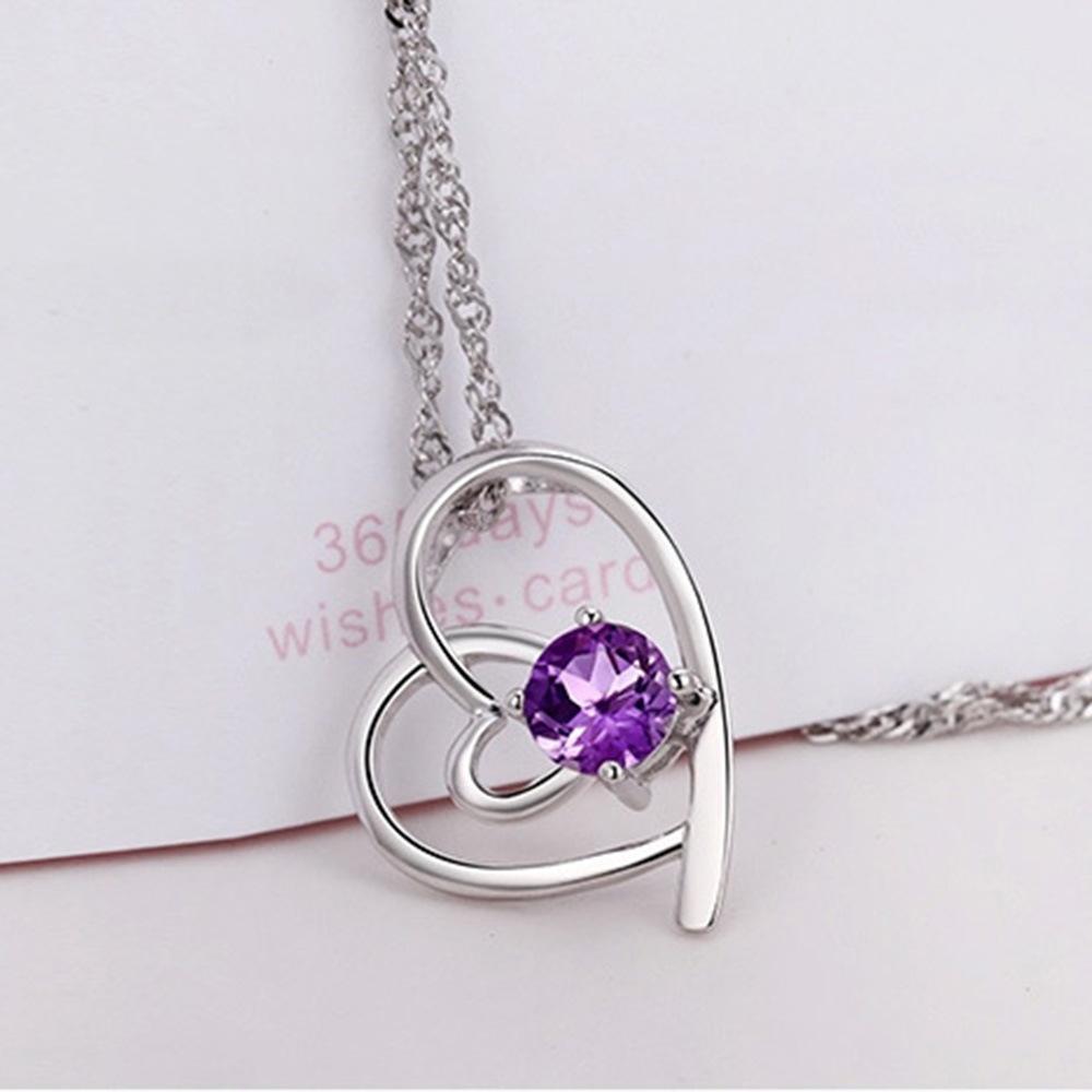 Heart with Necklace Korean Edition Popular Jewelry Fashion Jewelry Natural Crystal Pendant Silver Plated Necklace