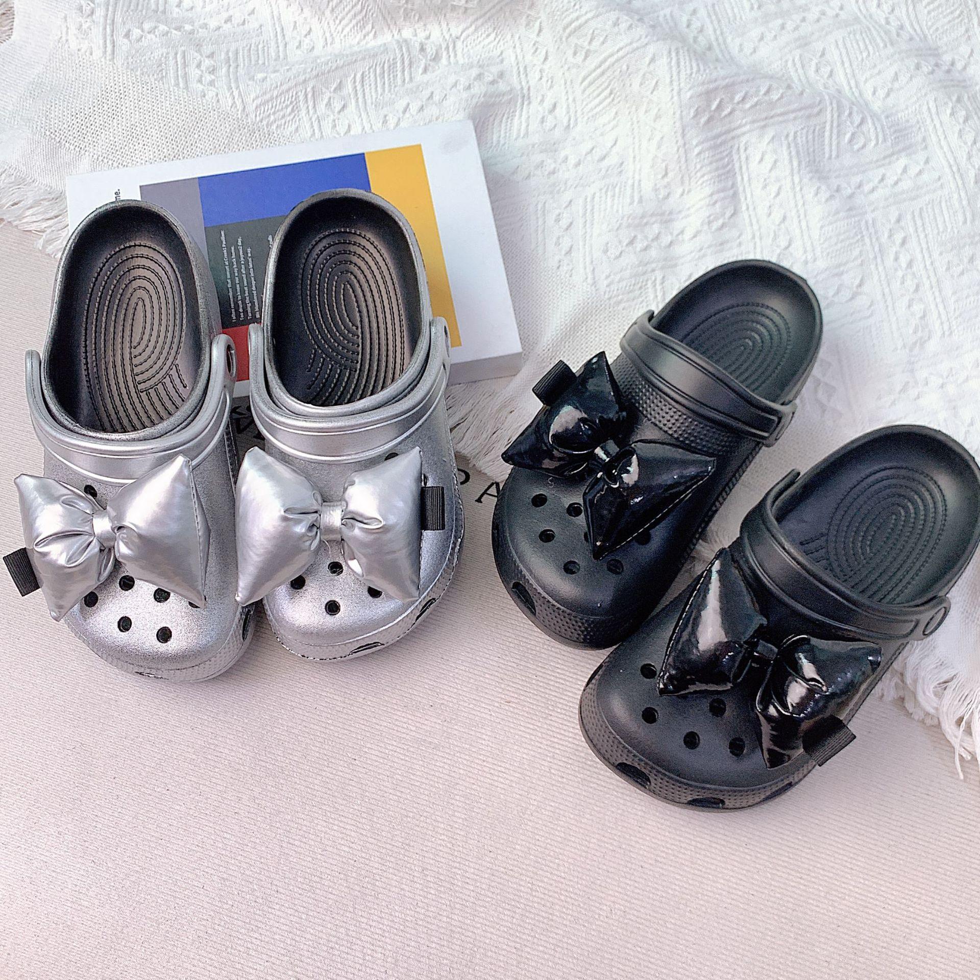 

New fashion shining bow hole shoes summer wear non-slip deodorant bag head slippers 36/37