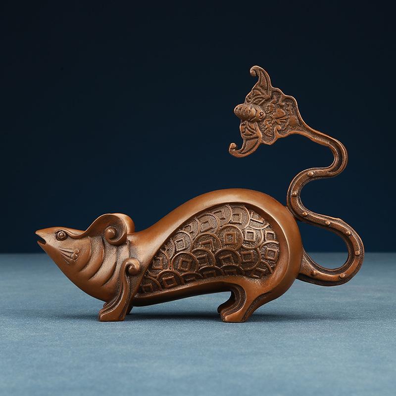 Red Copper Zodiac Rat Decoration Crafts Fortune Mouse Business Office Living Room Home Decorations