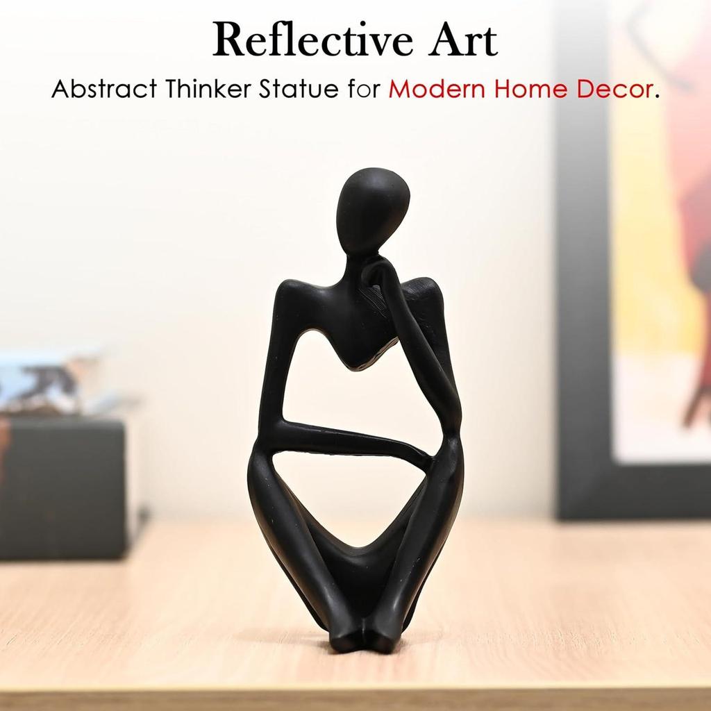 Black Abstract Thinker Resin Sculpture – Modern Deep Thinker Figurine for Home & Office Décor | Small Contemporary Accent Piece