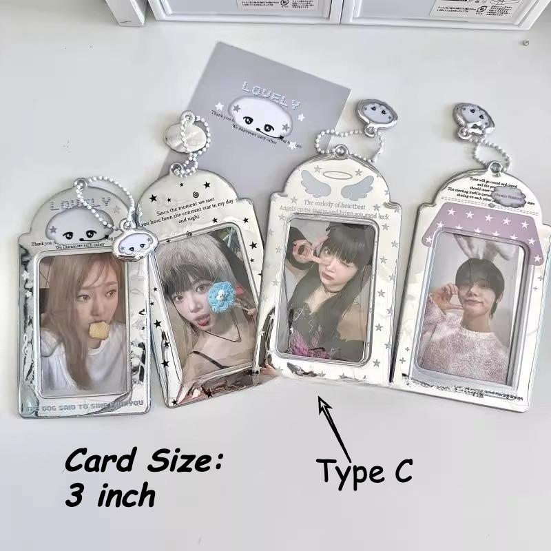 Laser Series PVC Photo Frame for Girls Cute Angel Card Holder with Pendant 3 Inch Kpop Photocard Holders INS Style Card Binder