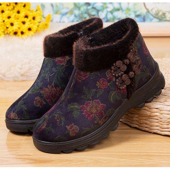 

Зимняя тканевая обувь, Женские хлопковые туфли, Плюс бархат, Теплые туфли для мамы, Утепленные полусапожки для среднего и пожилого возраста, Бабушкины хлопковые сапоги 35 темно-синий