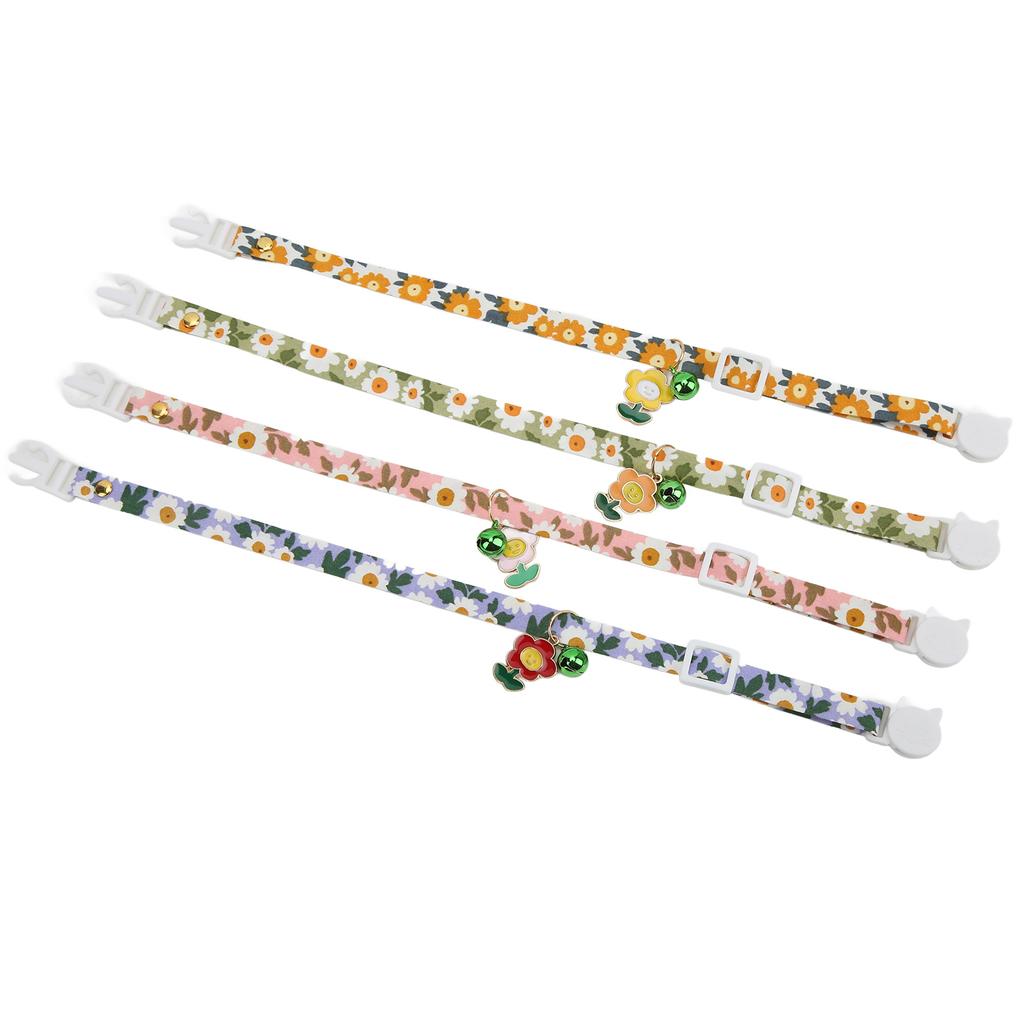 4 Stück Abreißbare Katzenhalsbänder Sonnenblumenmuster Verstellbares Bedrucktes Katzenhalsband mit Glocke für Katzen Hunde
