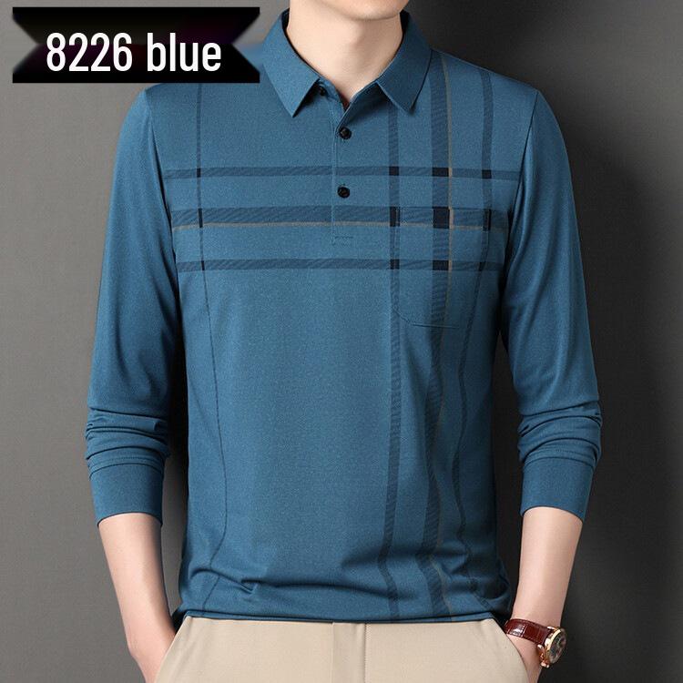 

Мужское поло из хлопка в полоску на осень - С длинным рукавом, отложным воротником, дышащее, повседневная деловая рубашка 4XL