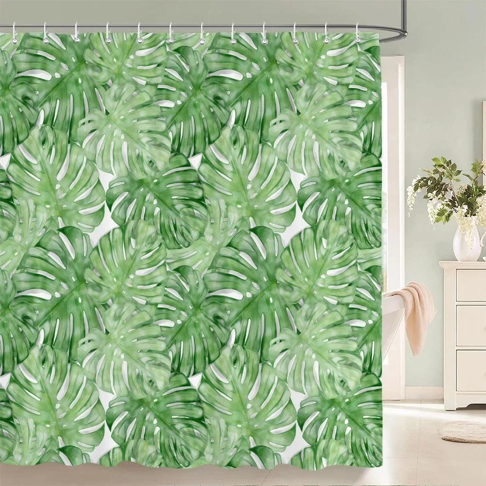 Tropical Green Plant Leaf Palm Cactus Shower Curtains Bathroom Curtain Frabic Waterproof Polyester Bath Curtain With Hooks