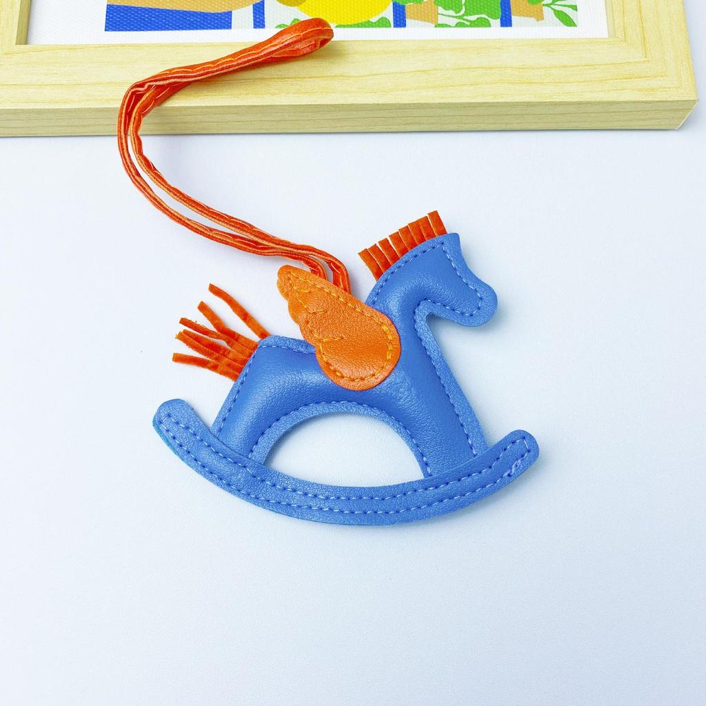 Colorful PU Leather Rocking Horse Keychain - Cute Bag Pendant Gift