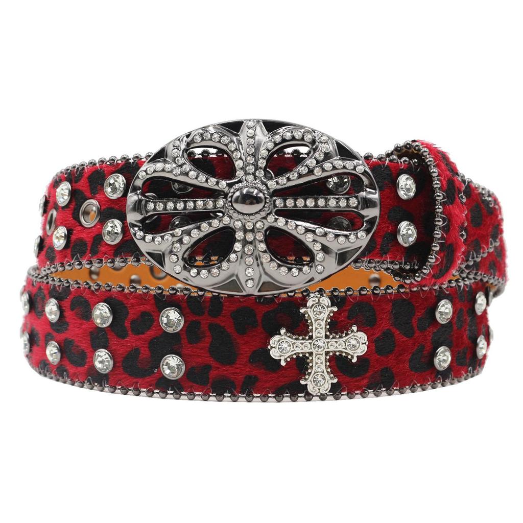 Bohemian Women's Leopard Print Rhinestone Leather Belt - Ethnic Style Versatile Accessory