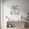 Modern Minimalist Cat and Plant Metal Wall Art, Abstract Line Drawing Decor for Living Room
