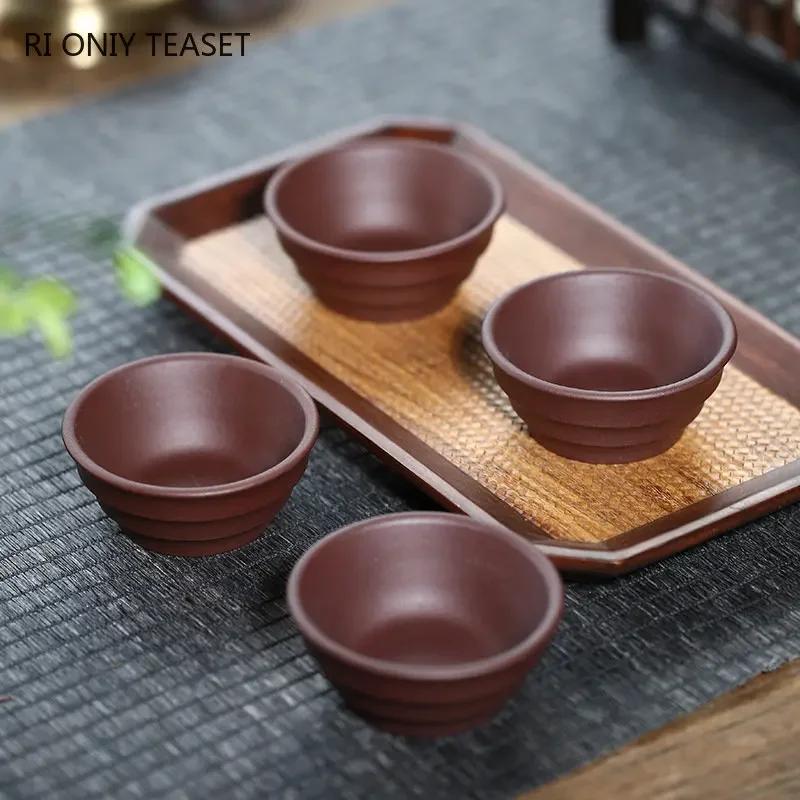 2 Pcs/set Yixing Handmade Raw Ore Purple Clay Teacup Boutique Tea Bowl Master Cup Chinese Authentic Tea Set Accessories 40ml