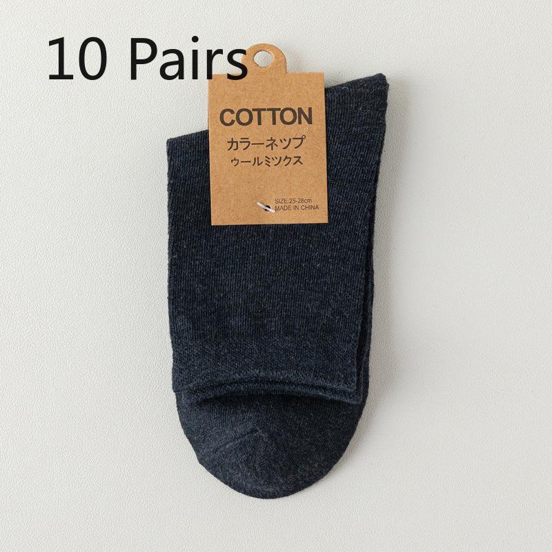 

10 пар однотонных хлопковых ретро мужских носков до середины икры для весны, осени и зимы 10 pairs темно-синий