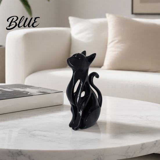 PLA Cat Sculpture 3D Printed Hollow Figurine Modern Black White Kitten Statue