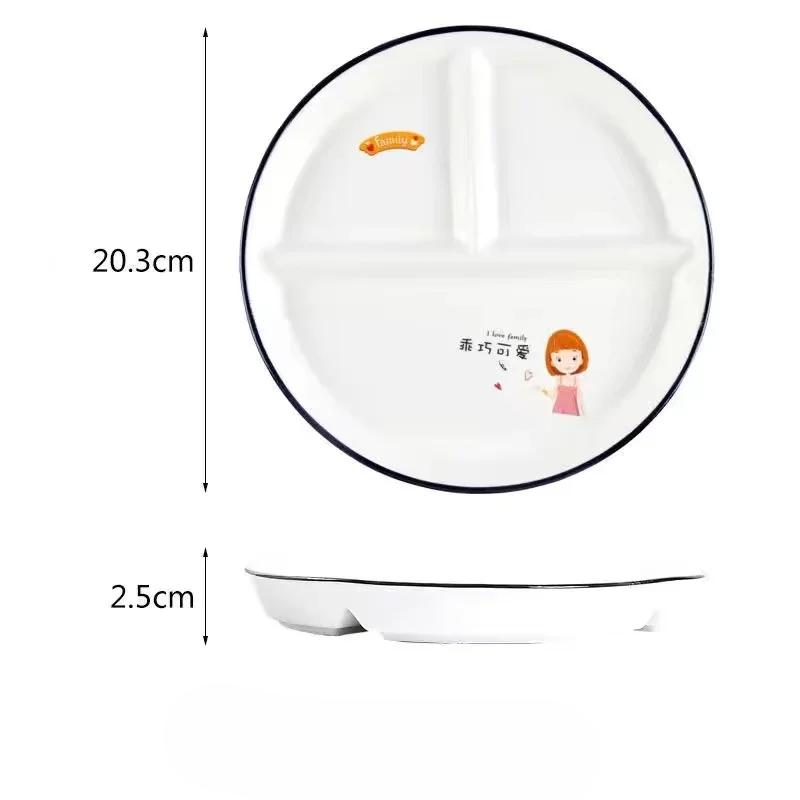 Ceramic Plate Cartoon Fat-reducing Sub-plate, Sub-plate, Household Dish Plate, Three-plate Breakfast Plate, Tableware Gift Set