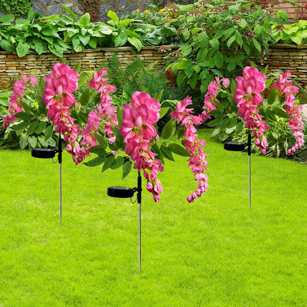 2Pcs Solar Powered Wisteria Flower Lawn Lamp IP65 Waterproof LED Wisteria Flower Lamp Last Up To 8H Courtyard Garden Decoration