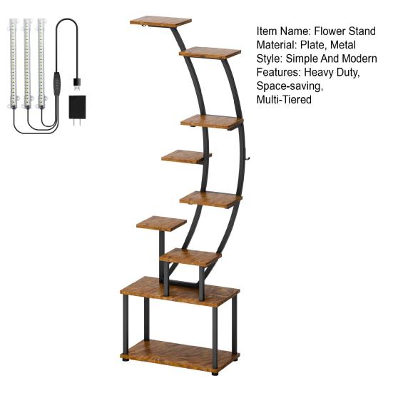 Indoor Plant Stand 155CM Tall with Grow Lights, 9 Tiered Shelf, Metal 155cm Large Holder Shelf Display Rack Holder, Half-Moon Flower for Living Room