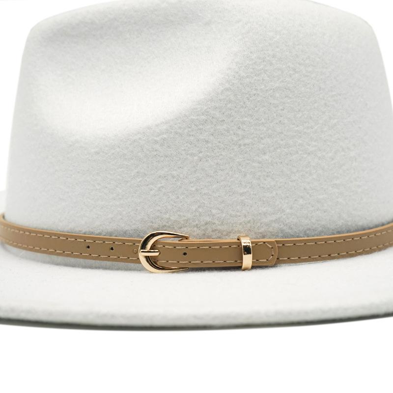 Autumn And Winter British Style Men And Women Woolen Soft Felt Hat Big Eave Hat Classic Khaki Belt Woolen Top Hat