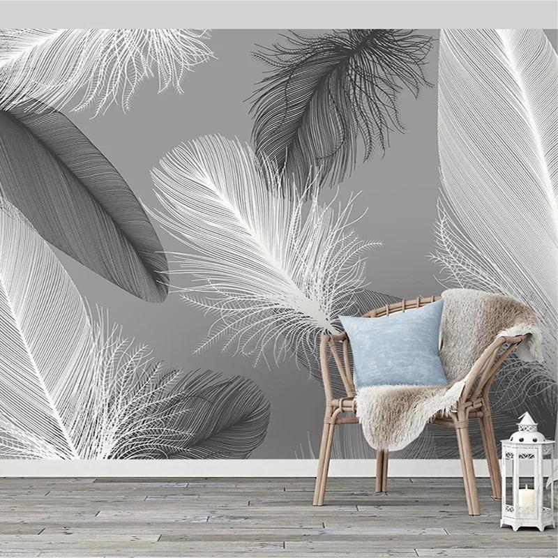 Nordic Style Wallpaper Black And White Feather Mural Living Room Bedroom Home Decor Wall Papers