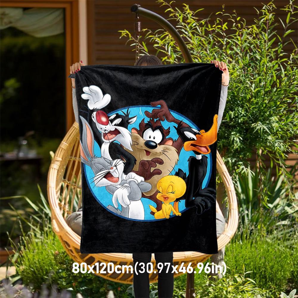 

1pc Bugs Bunny Sylvester Tweety Daffy Duck Outdoor Blanket - Throw Blanket, Soft , Flannel Blankets, Living Room, Travel, Camping-1102107 80x120cm