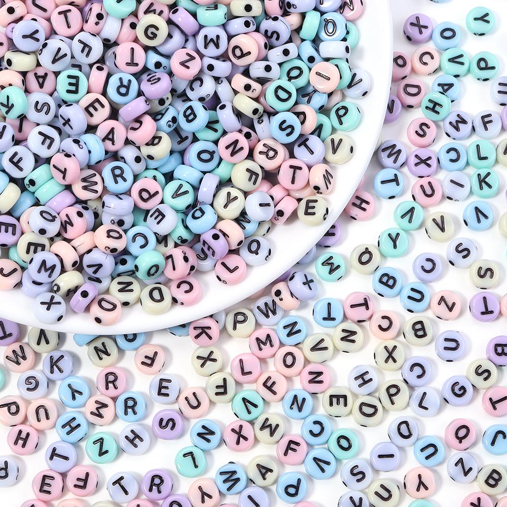 100pcs Acrylic Letter Beads Mixed Color Flat Round Alphabet Loose Spacer Beads For Jewelry Making DIY Bracelet Necklace Supplies