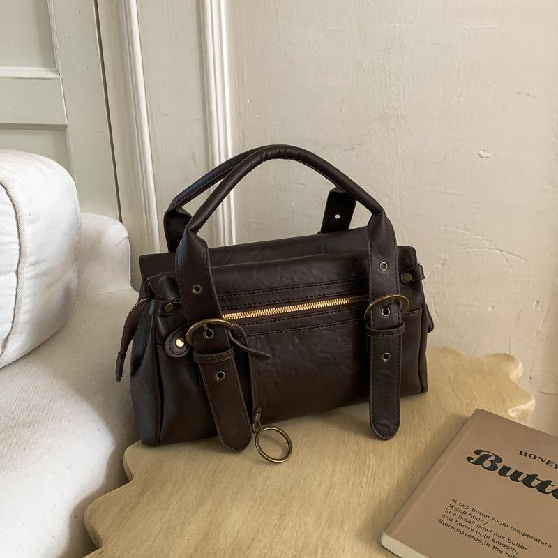 Sac à Main Rétro Coréen Y2k Sac Bandoulière Fille Biker Marque Sac Bowler Rétro Fashi Bandoulière Réglable Sac sous le Bras Femme