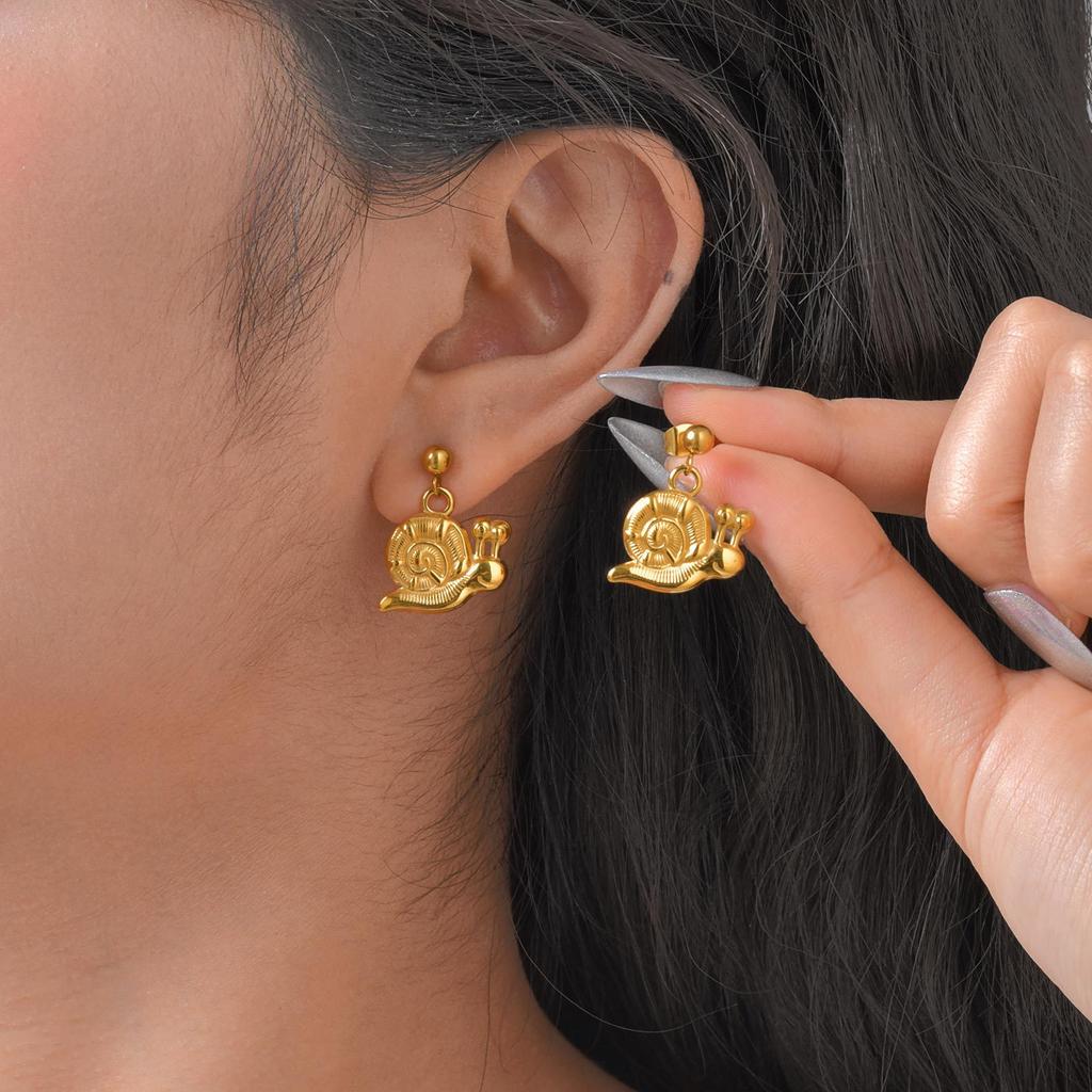 Hua Lan Xin, Stainless Steel Snail Earrings 18K Gold Women's Fashion Accessories 898