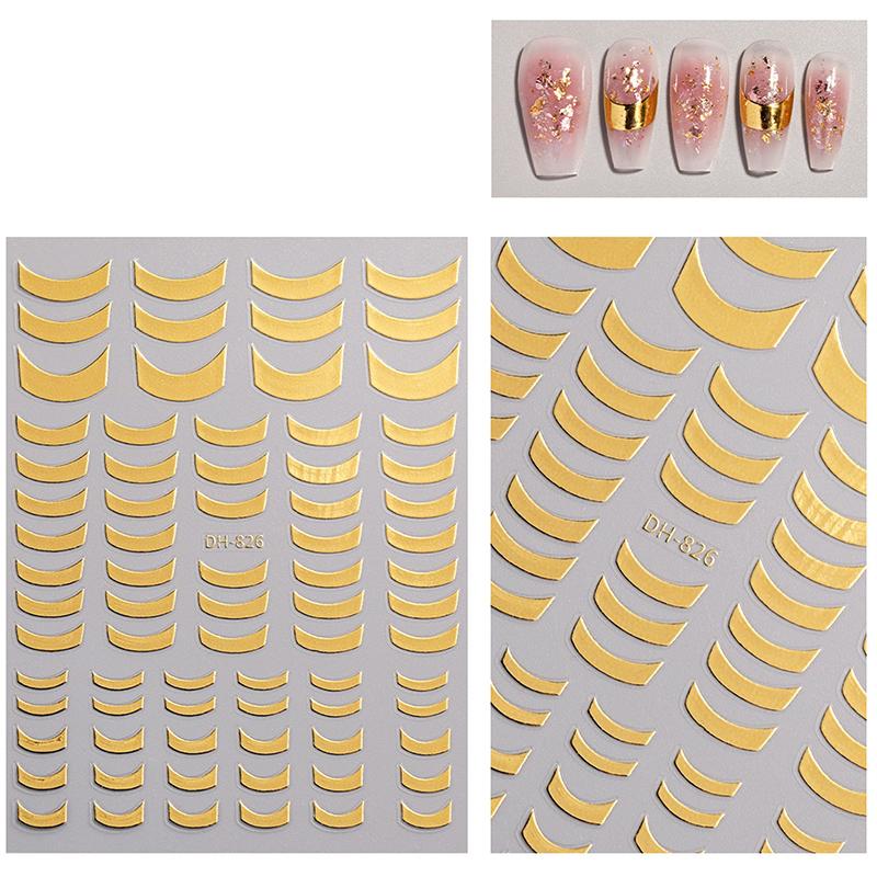 3D Lines Nail Stickers Silver Gold Metal Stripe Decals Curve Gel Nails Art Sliders Polish Manicure Decor Foils