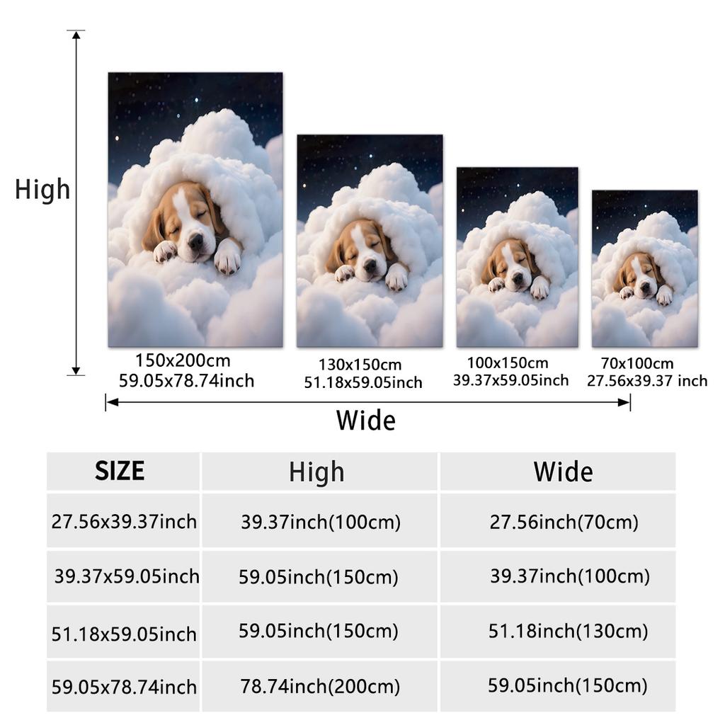 1PC Cute Cloud Puppy Printed Flannel Blanket Multi Size Living Room Sofa Napping Cover Soft and Comfortable Machine Washable