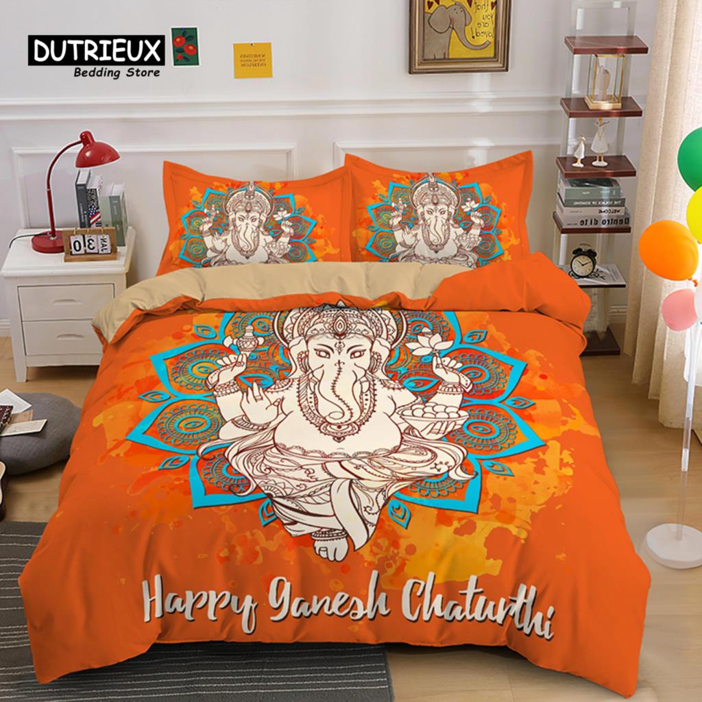 Modern Classic Indian Ganesha Bohemian Meditation Elephant Polyester Mandala For Kids Teen Adults Full Comforter