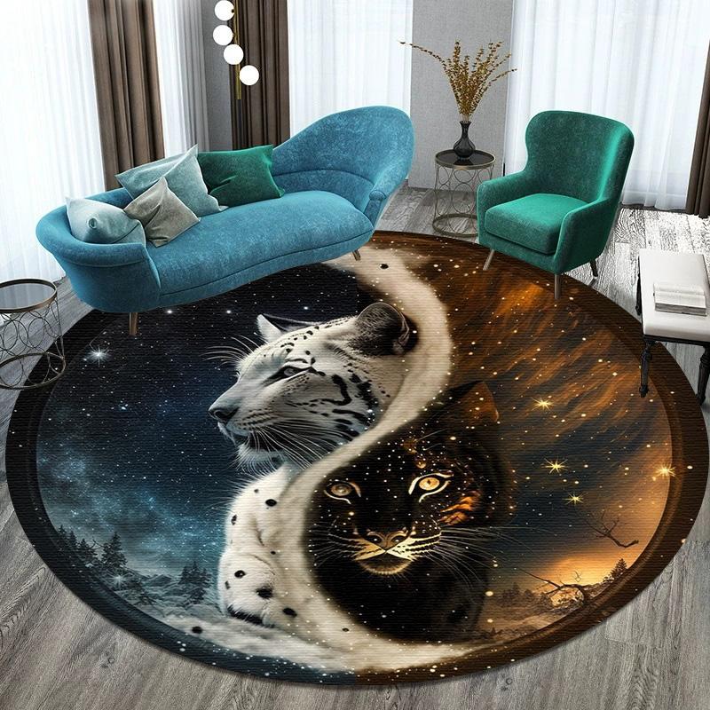 Large Anti-Slip Rug with Unique Yin Yang Round Design Washable Rug for Living Room Bedroom Decor Oriental Carpets Collection