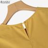 ZANZEA Womens Casual Round Neck 3/4 Sleeve Solid Color Loose Blouse