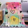 Colorful Hearts Cartoon Anime Print Flannel Blanket Soft Warm Throw for Kids Bedroom Sofa Bed Christmas Office Car