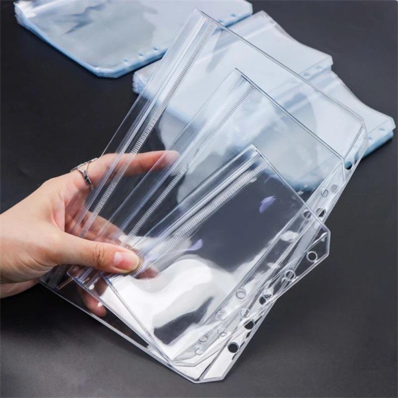 Clear PVC Loose Leaf Pouch Compatible with A5 A6 A7 Ring Binders Flat Pull Design for Easy Access Durable Plastic Material