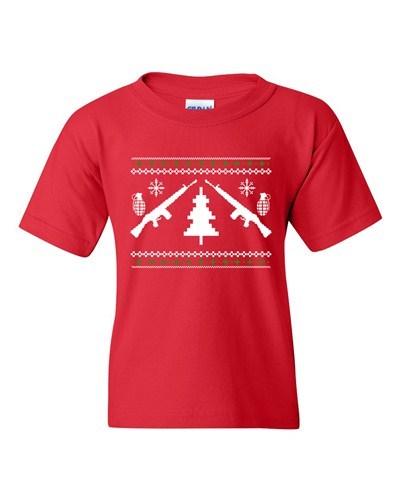 Guns Ugly Christmas Rifle Tree Grenade Funny Humor DT Youth Kids T-Shirt Tee Unisex T-Shirt S