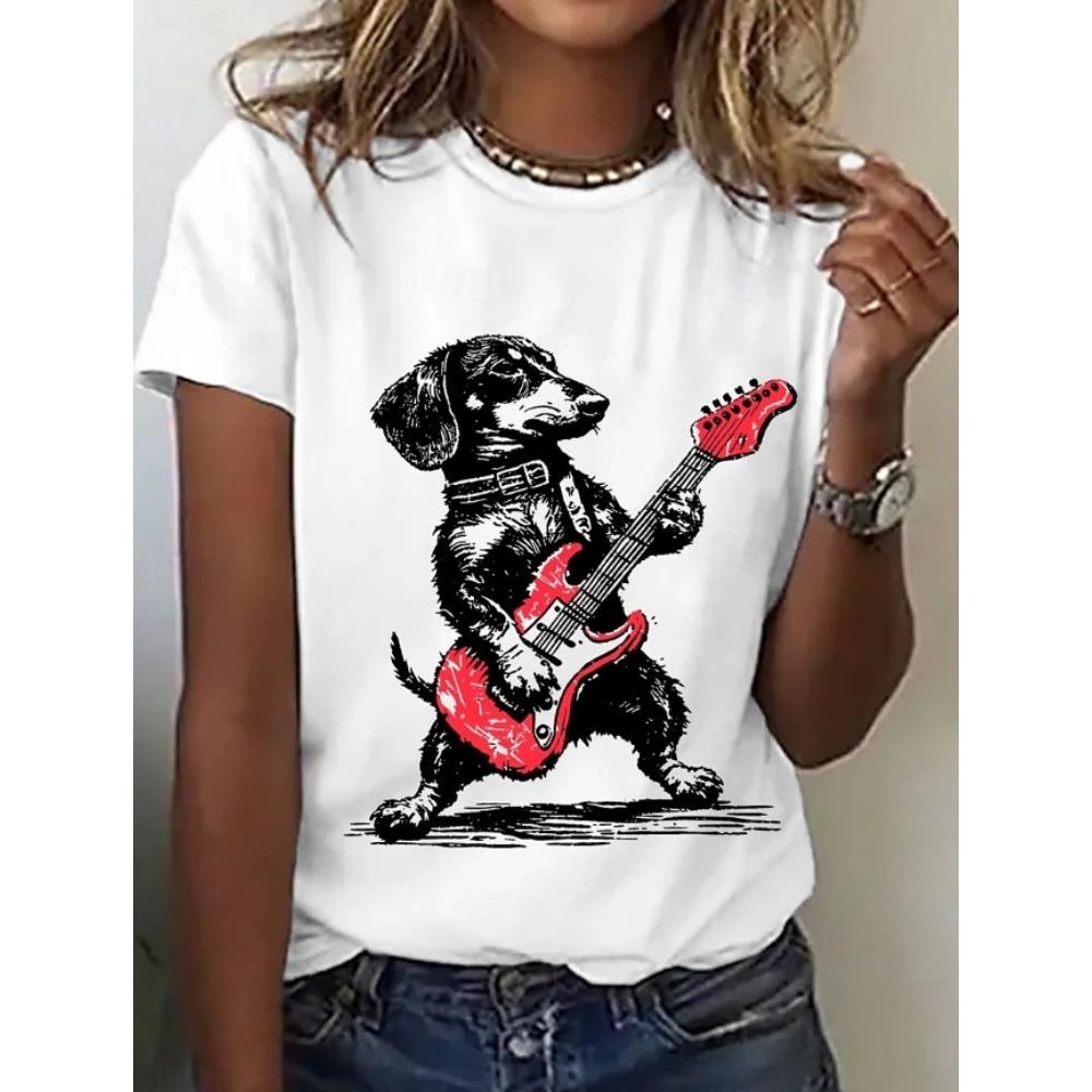 Fashion Women Retro Creative Dog Pattern Print T Shirt Funny Casual O-neck Short Sleeves T-shirt Summer Female Tee Shirt