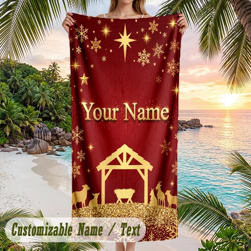 Soft Beach TowelChristmas Custom Name Print Towel For Bathroom Beach Indoor Decor Holiday Gift